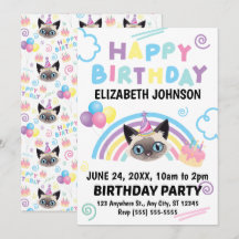 Siamese Cat Birthday Invitation