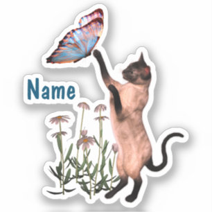 Siamese Cat Blue Butterfly Niedlich Personalisiert Aufkleber