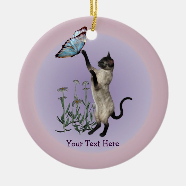 Siamese Cat Butterfly Daisies Personalisiert Ornam Keramik Ornament (Vorne)
