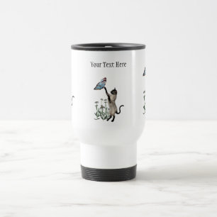 Siamese Cat Butterfly Daisies Travel Mug Reisebecher
