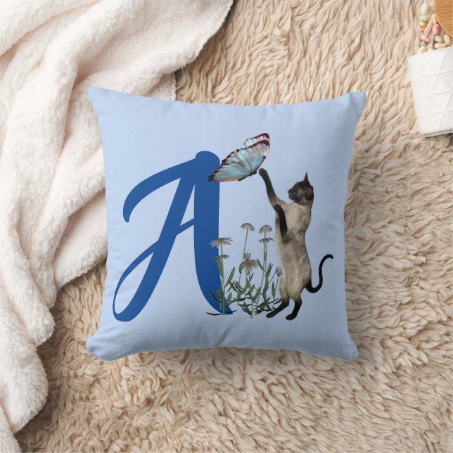 Siamese Cat Butterfly Monogram Initial A Kissen (Decke)