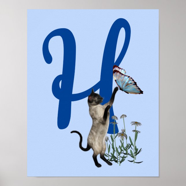 Siamese Cat Butterfly Monogram Initial H Poster (Vorne)