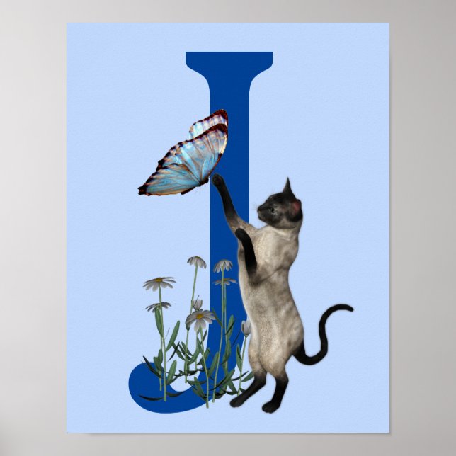 Siamese Cat Butterfly Monogram Initial J Poster (Vorne)
