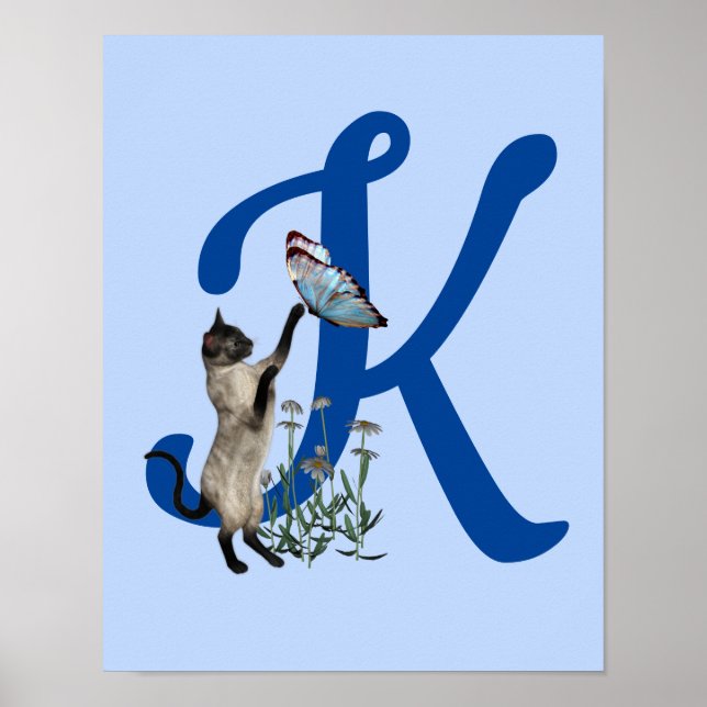 Siamese Cat Butterfly Monogram Initial K Poster (Vorne)