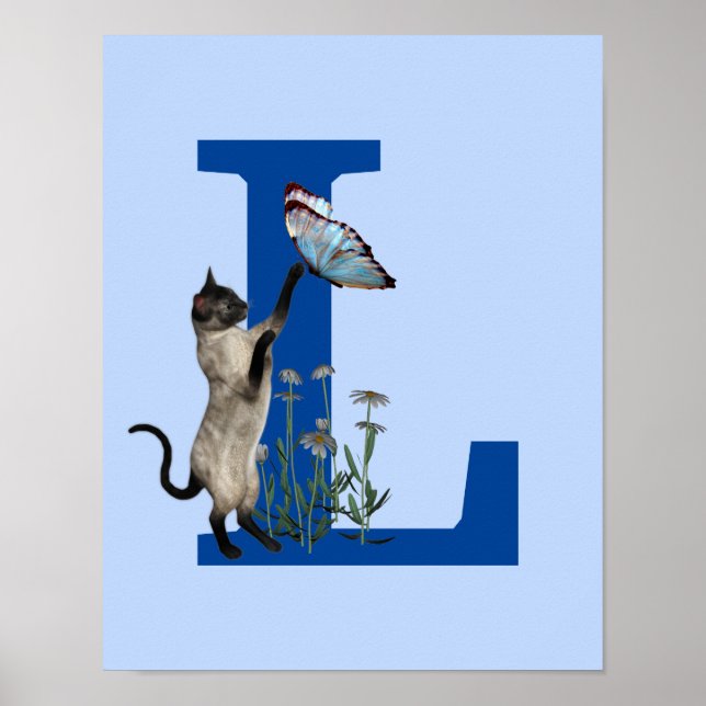Siamese Cat Butterfly Monogram Initial L Poster (Vorne)