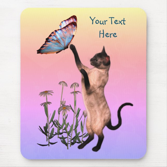 Siamese Cat Butterfly Personalisiert Mousepad (Vorne)