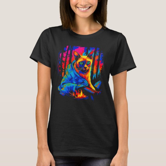 Siamese Cat Camping T-Shirt (Vorderseite)