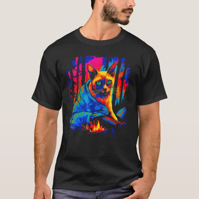 Siamese Cat Camping T-Shirt (Vorderseite)