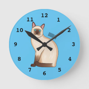 Siamese cat cartoon illustration runde wanduhr
