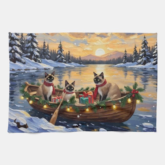 Siamese Cat Christmas Boat Holiday Geschirrtuch (Horizontal)