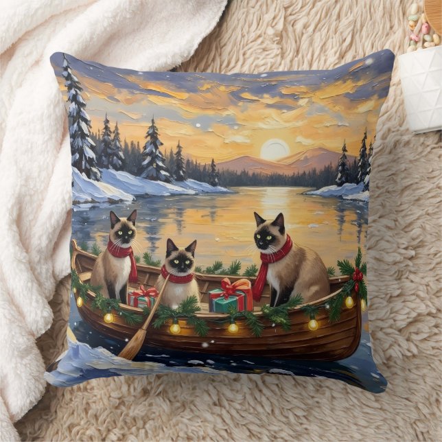 Siamese Cat Christmas Boat Holiday Kissen (Decke)