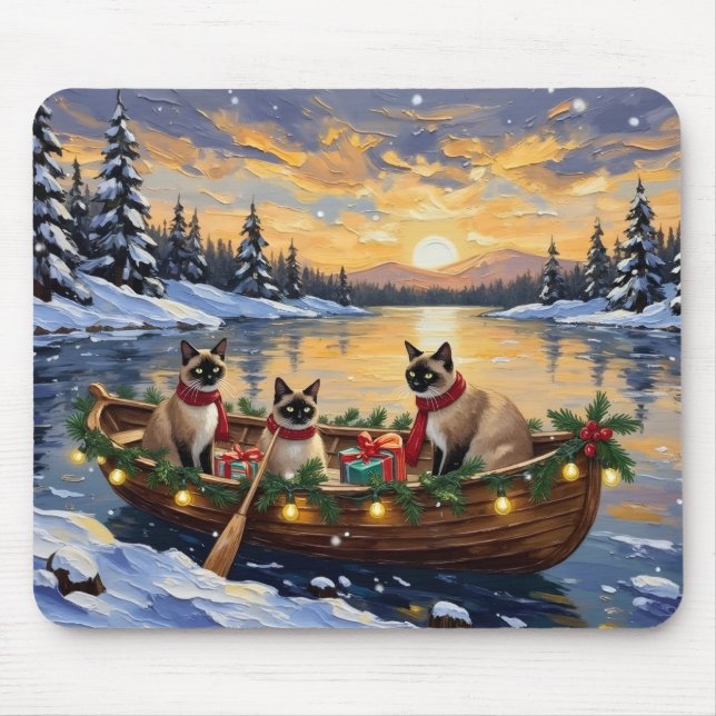 Siamese Cat Christmas Boat Holiday Mousepad (Vorne)