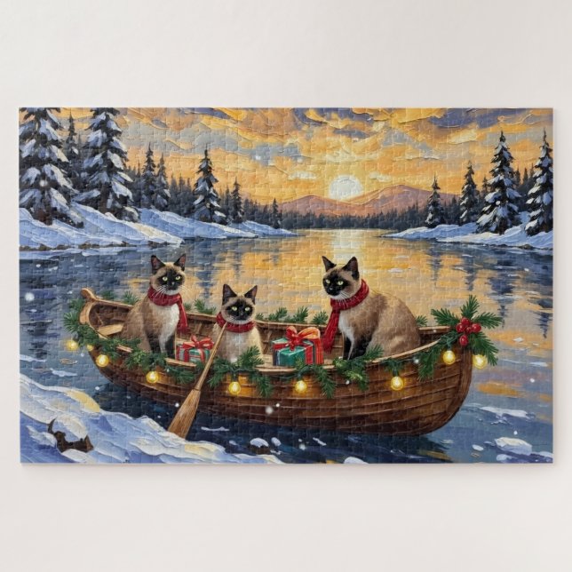 Siamese Cat Christmas Boat Holiday Puzzle (Horizontal)