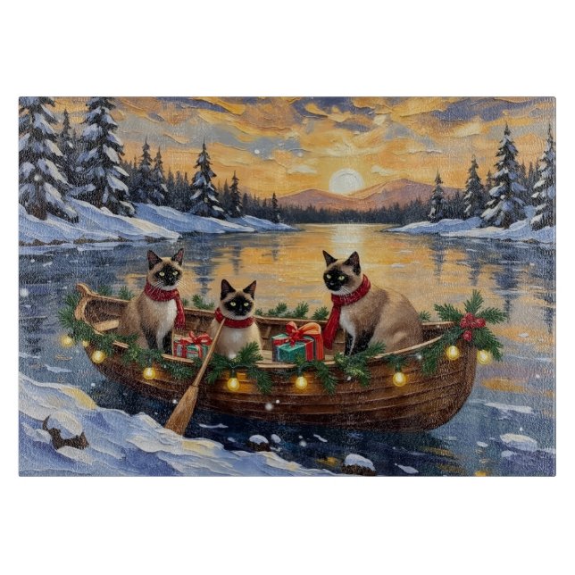 Siamese Cat Christmas Boat Holiday Schneidebrett (Vorderseite)