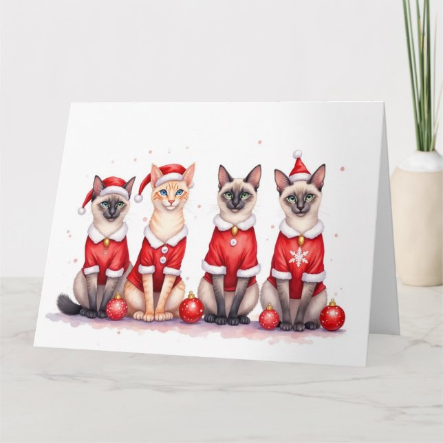 Siamese Cat Christmas Dress Santa Hat Karte (Vorderseite)