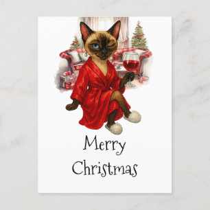 Siamese Cat Christmas Postcard - Funny Holiday Feiertagspostkarte