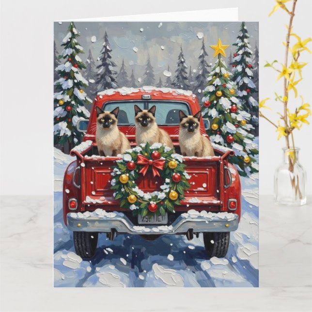 Siamese Cat Christmas Red Truck Holiday Karte (Gelbe Blume)