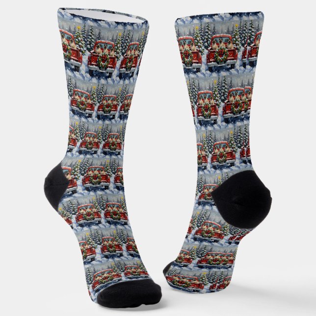 Siamese Cat Christmas Red Truck Holiday Socken (Gewinkelt)