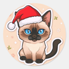 Siamese cat christmas runder aufkleber