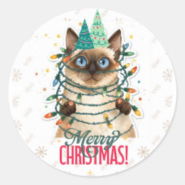 Siamese cat christmas runder aufkleber