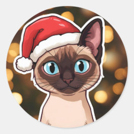 Siamese cat christmas runder aufkleber