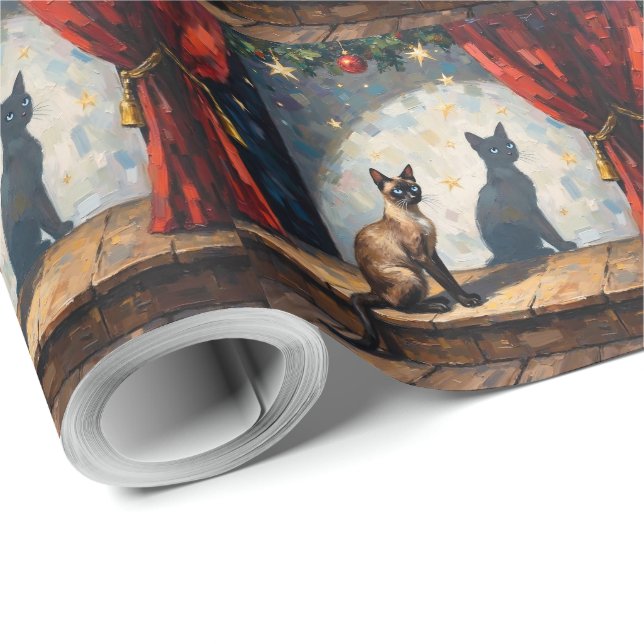 Siamese Cat Christmas Shadow Puppet Art Geschenkpapier (Rolleneckpunkt)
