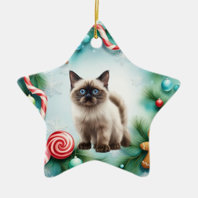 Siamese Cat Christmas Thema Keramik Ornament (Vorne)
