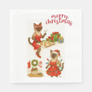 Siamese Cat Christmas Themed Serviette