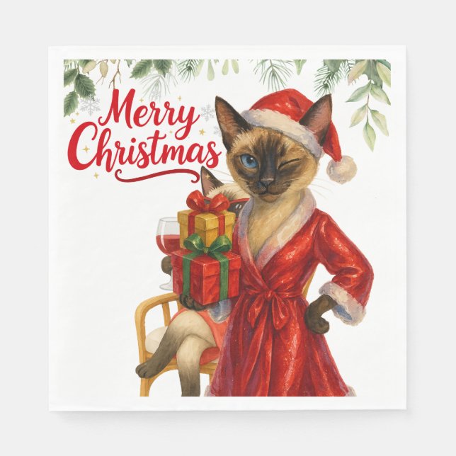 Siamese Cat Christmas Themed Serviette (Vorderseite)