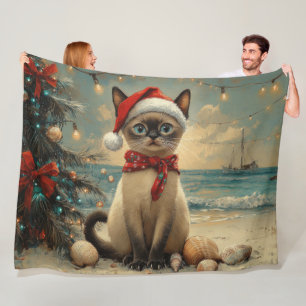 Siamese Cat Christmas Vintag Beach Fleecedecke