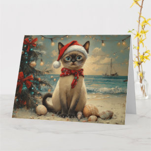 Siamese Cat Christmas Vintag Beach Karte