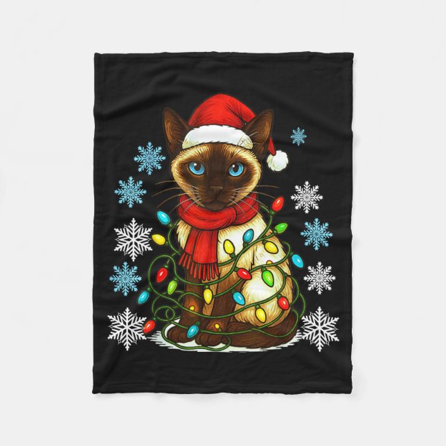 Siamese Cat Cute Cat Lover Cat Xmas Holiday Santa  Fleecedecke (Vorderseite)