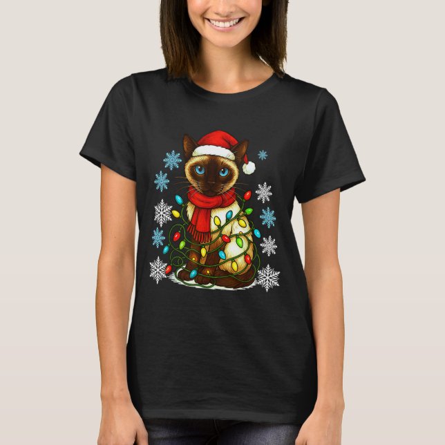 Siamese Cat Cute Cat Lover Cat Xmas Holiday Santa  T-Shirt (Vorderseite)