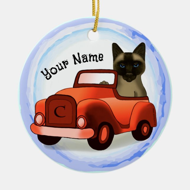 Siamese Cat Driving Car Zierschrift Keramik Ornament (Vorne)
