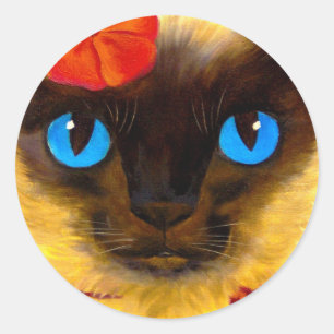 Siamese Cat Feline Art Malerei - Multi Runder Aufkleber