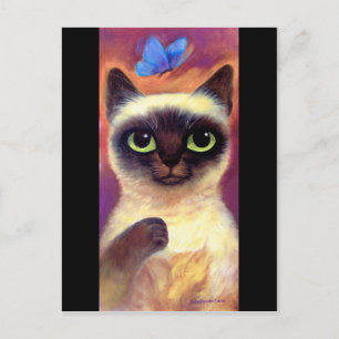 Siamese Cat Feline Butterfly Art - Multi Postkarte