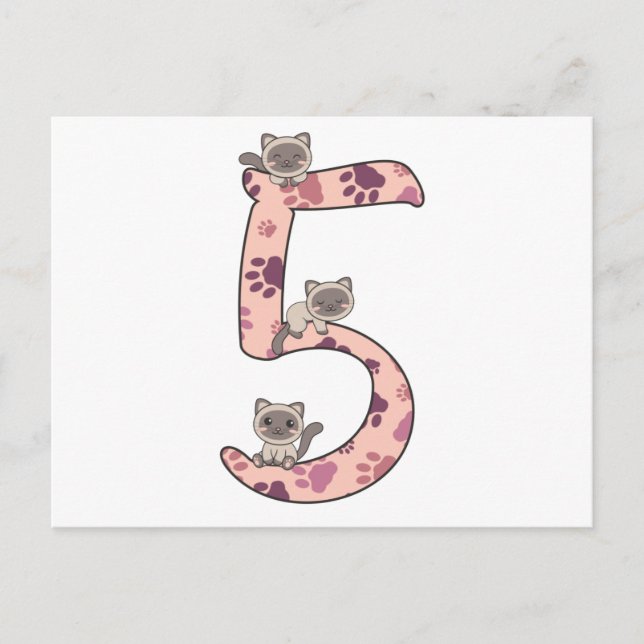 Siamese Cat Fifth Birthday For Kids Cats Postcard Postkarte (Vorderseite)