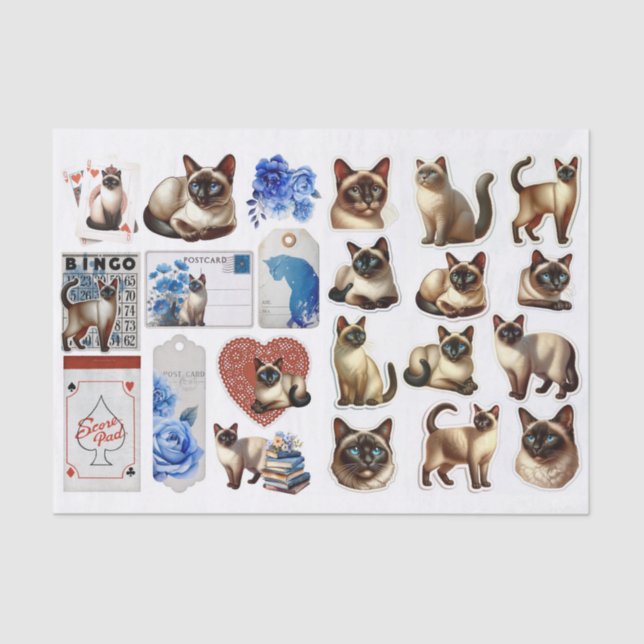 Siamese Cat Fussy Cuts with Coordinating Ephemera Seidenpapier (Vorderseite)