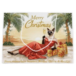 Siamese Cat Glam Christmas  Sipping Champagne  Große Geschenktüte