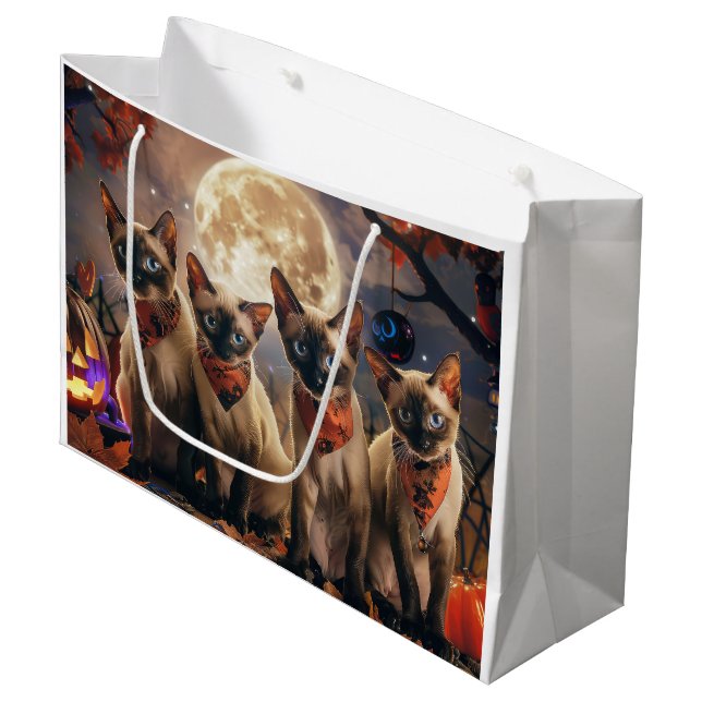 Siamese Cat Halloween Spooky Große Geschenktüte (Vorderseite Schrägansicht)