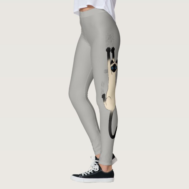 Siamese Cat hanging on | Funny Cat Lover Leggings (Links)