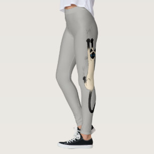 Siamese Cat hanging on Funny Cat Lover's Leggings