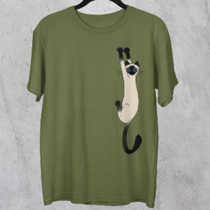 Siamese Cat hanging on Funny Cat T-Shirt