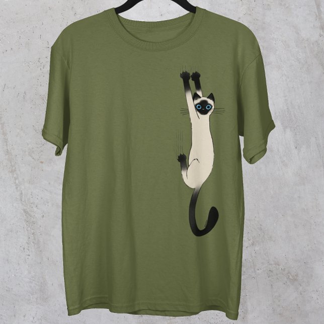 Siamese Cat hanging on | Funny Cat T-Shirt (Von Creator hochgeladen)