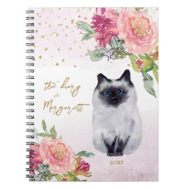 Siamese Cat Illustration Blume Girl Daily Diary Notizblock
