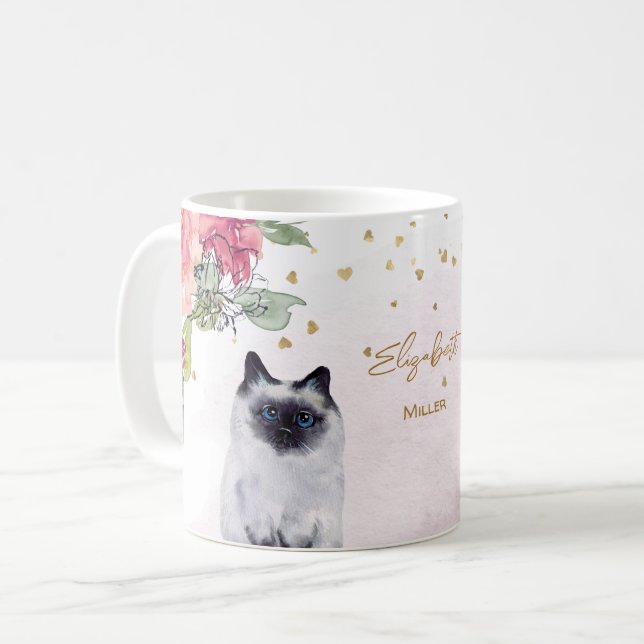Siamese Cat Illustration Gold Glitzer Girl Gift Kaffeetasse (Vorderseite Links)