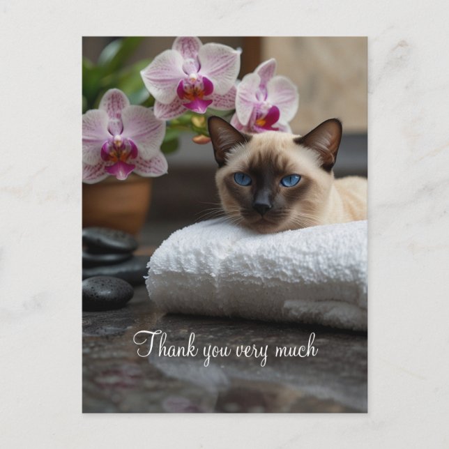 Siamese Cat im Wellness-Center Vielen Dank Postkarte (Vorderseite)