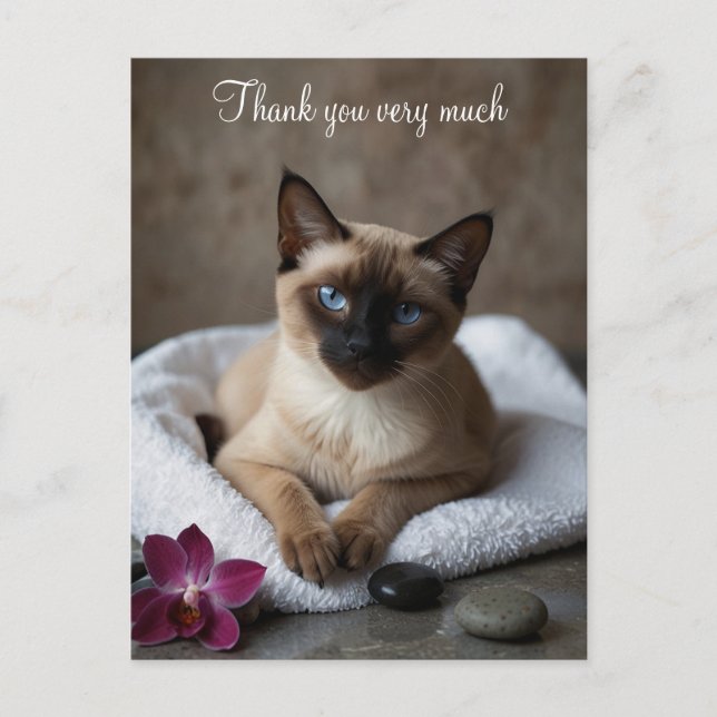 Siamese Cat im Wellness-Center Vielen Dank Postkarte (Vorderseite)