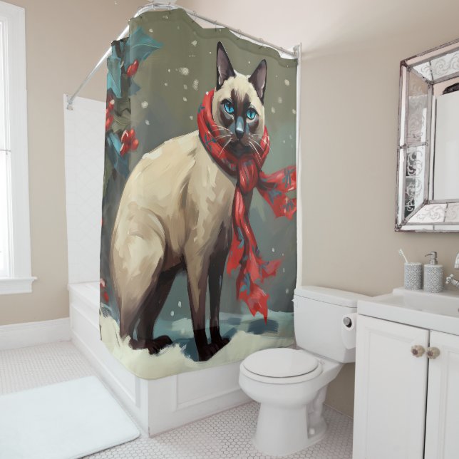 Siamese Cat in Schnee Weihnachten Duschvorhang (Beispiel)