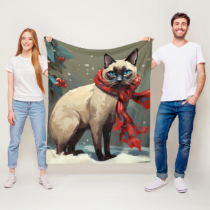 Siamese Cat in Schnee Weihnachten Fleecedecke